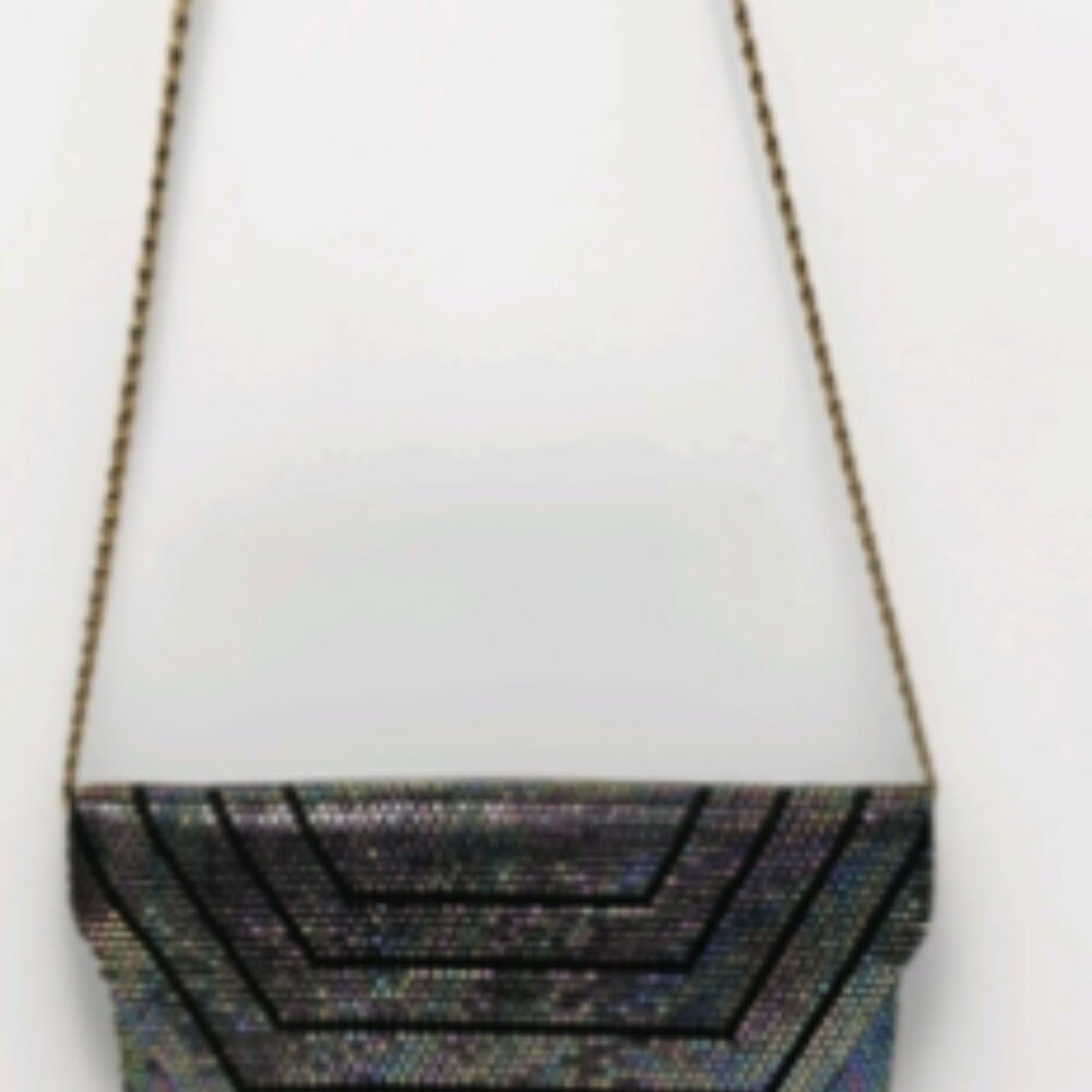 Vintage La Regale Iridescent Sequin Clutch Shoulder Bag Gold Chain – Black Linin